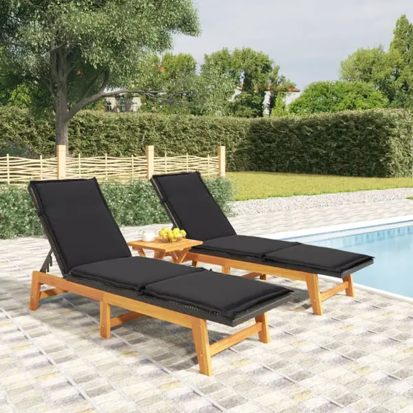 Gossi set sezlonguri de gradina, 3 piese, poliratan si lemn acacia
