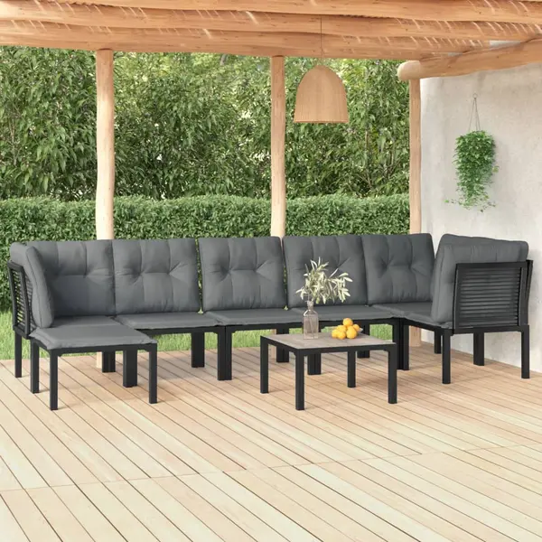 Gossi set sezlonguri de gradina, 8 piese, negru si gri, poliratan