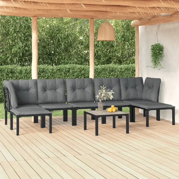 Gossi set sezlonguri de gradina, 8 piese, negru si gri, poliratan