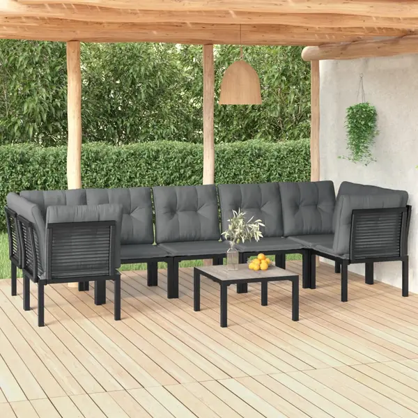 Gossi set sezlonguri de gradina, 8 piese, negru si gri, poliratan