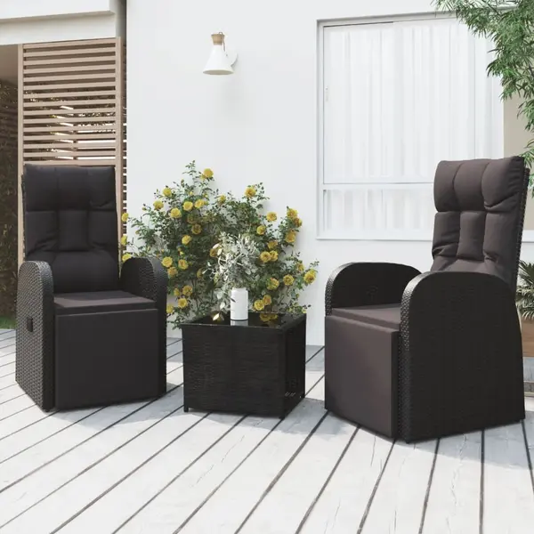 Gossi set sezlonguri gradina, 3 piese, negru, poliratan&otel