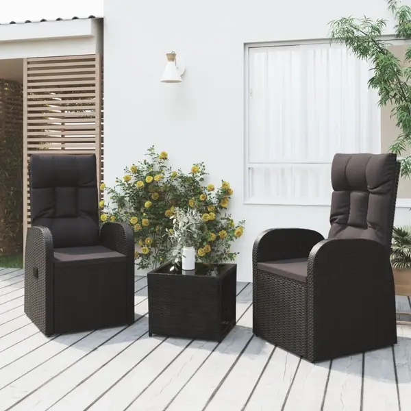 Gossi set sezlonguri gradina, 3 piese, negru, poliratan&otel