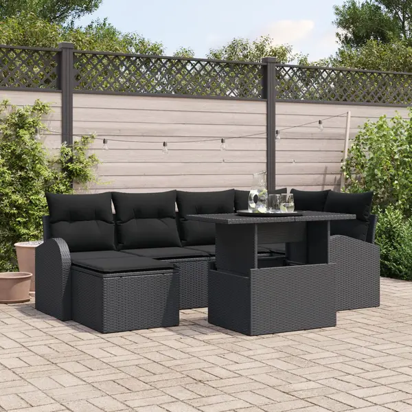 Gossi set sofas de gradina 7 piese cu perna ratan negru