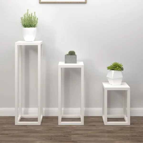 Gossi set suport de plante, 3 piese, alb, lemn masiv de pin