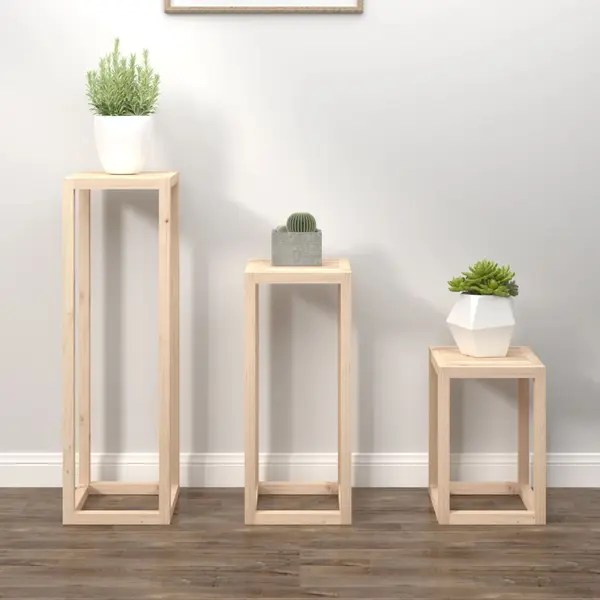 Gossi set suport de plante, 3 piese, lemn masiv de pin