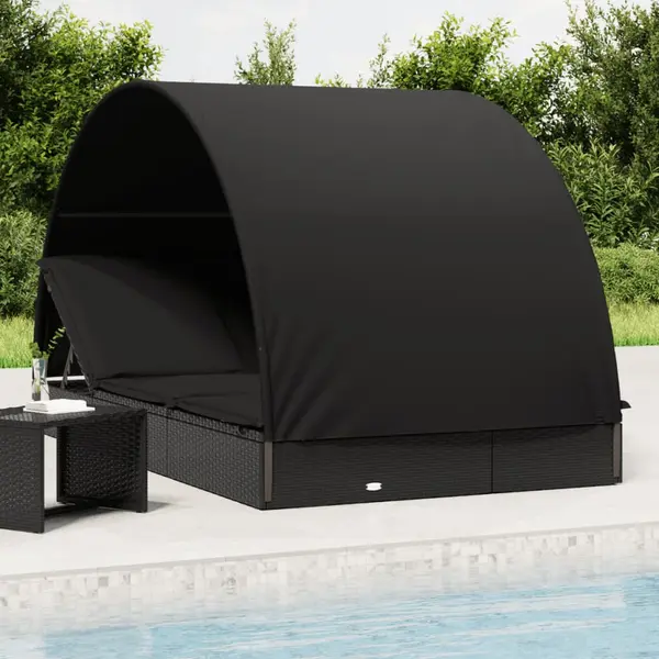 Gossi sezlong 2 pers. acoperis rotund negru 211x112x140 cm poliratan