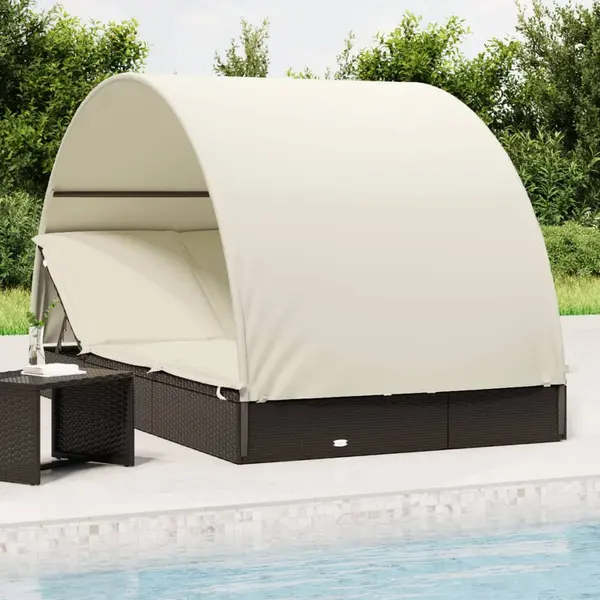 Gossi sezlong 2 pers. acoperis rotund negru 211x112x140 cm poliratan