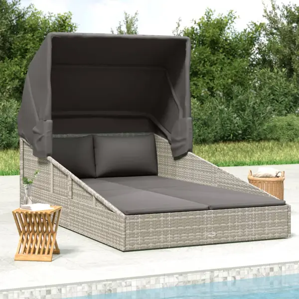 Gossi sezlong cu acoperis pliabil, gri, 200x114x128 cm, poliratan