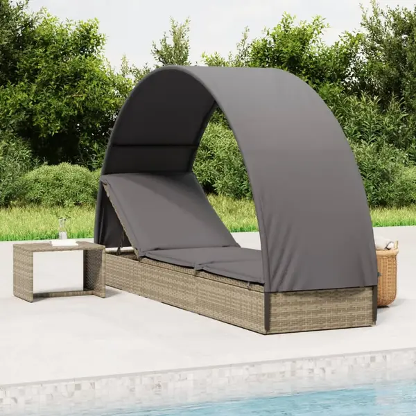Gossi sezlong cu acoperis rotund, gri, 211x57x140 cm, poliratan