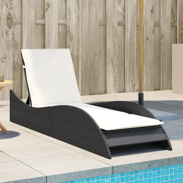 Gossi sezlong cu perna, negru, 60x205x73 cm, poliratan