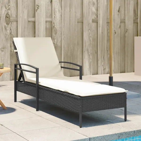 Gossi sezlong cu perna, negru, 63x200x81 cm, poliratan