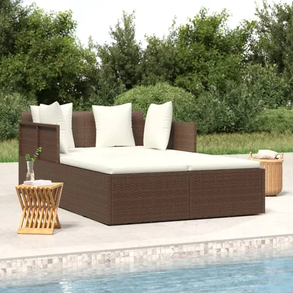 Gossi sezlong cu perne, maro, 182x118x63 cm, poliratan
