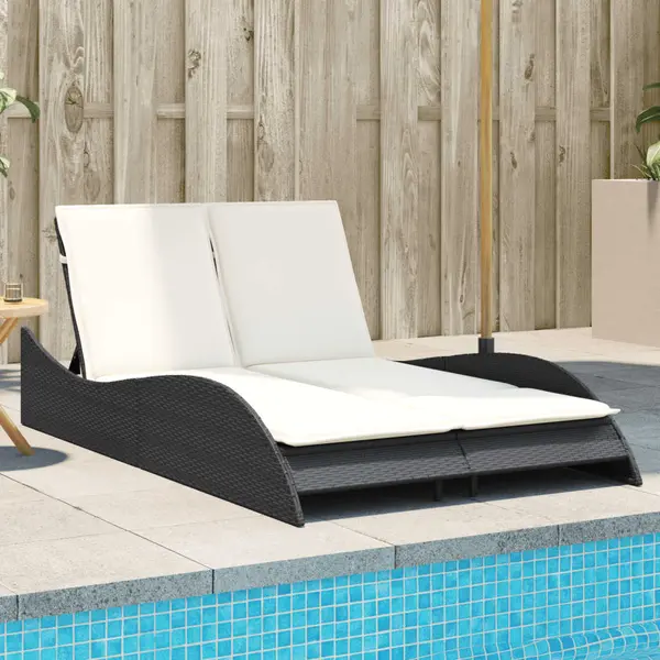 Gossi sezlong cu perne, negru, 114x205x73 cm, poliratan