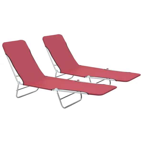Gossi sezlonguri de plaja pliabile, 2 buc., rosu, otel & textil