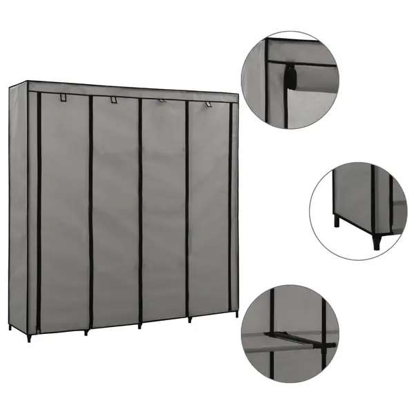 Gossi sifonier cu 4 compartimente, gri, 175 x 45 x 170 cm