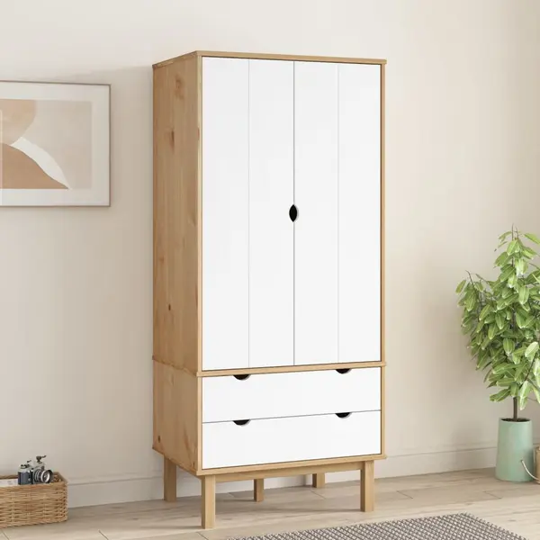 Gossi sifonier otta, maro si alb, 76,5x53x172 cm, lemn masiv pin
