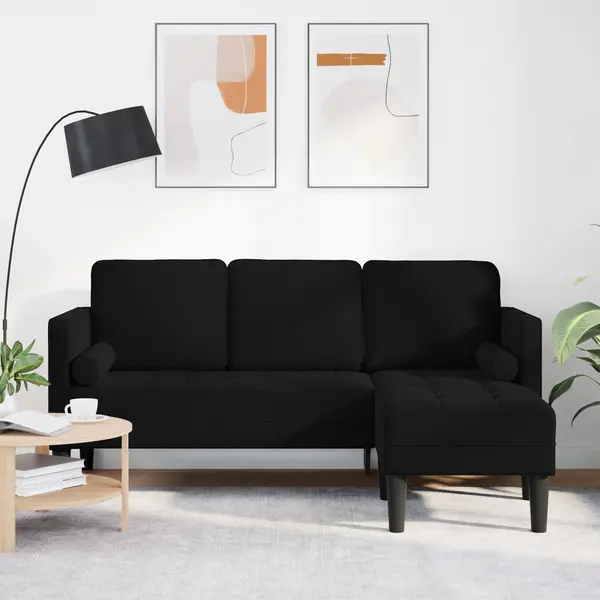 Gossi sofa cu 3 locuri cu chaise in forma de l neagra 160 cm catifea