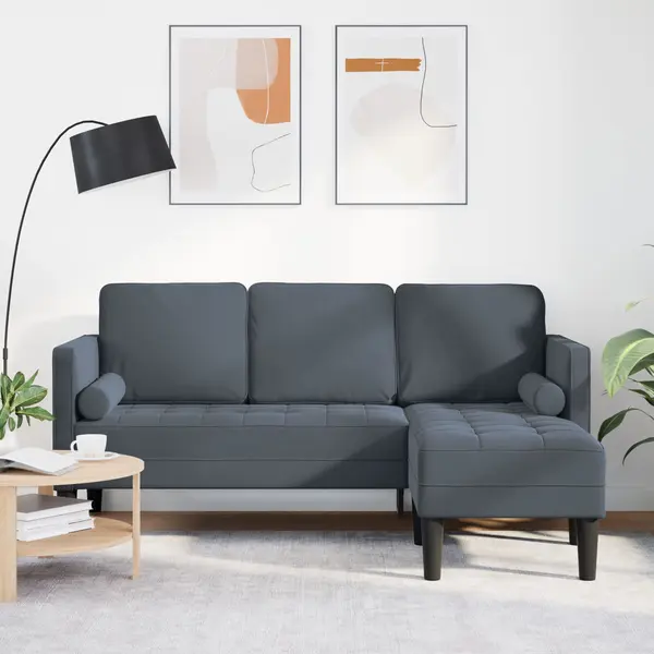 Gossi sofa cu 3 locuri cu sezlong in forma de l gri inchis 160 cm din catifea