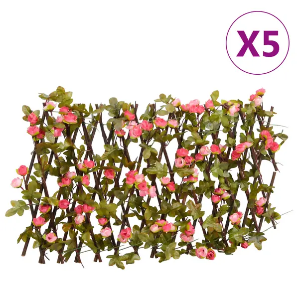 Gossi spalier cu iedera artificiala extensibil, 5 buc. roz 180x20 cm