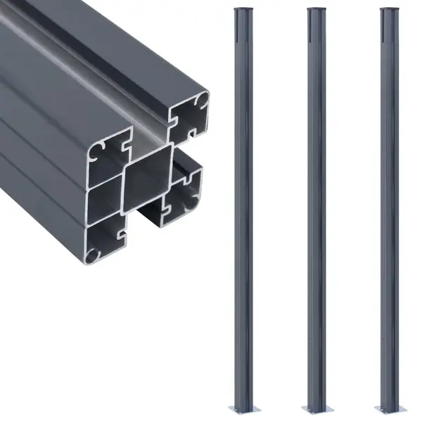 Gossi stalpi de gard, 3 buc., gri inchis, 185 cm, aluminiu
