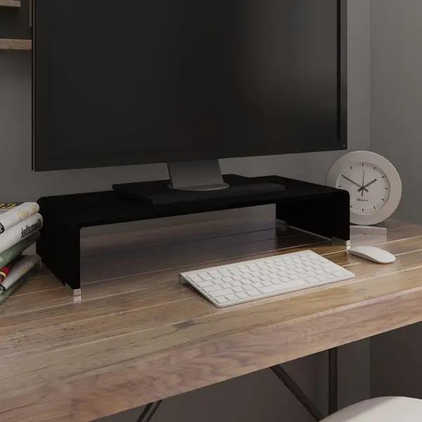 Gossi stand tv/suport monitor din sticla, negru, 60x25x11 cm