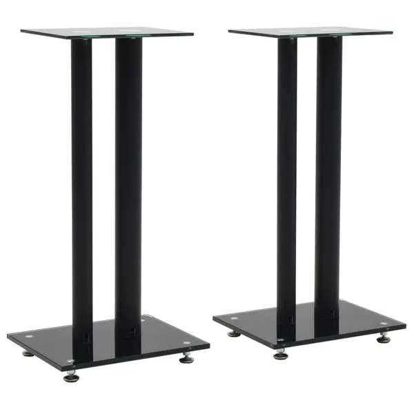 Gossi standuri boxe 2 buc, sticla securizata, design 2 coloane, negru