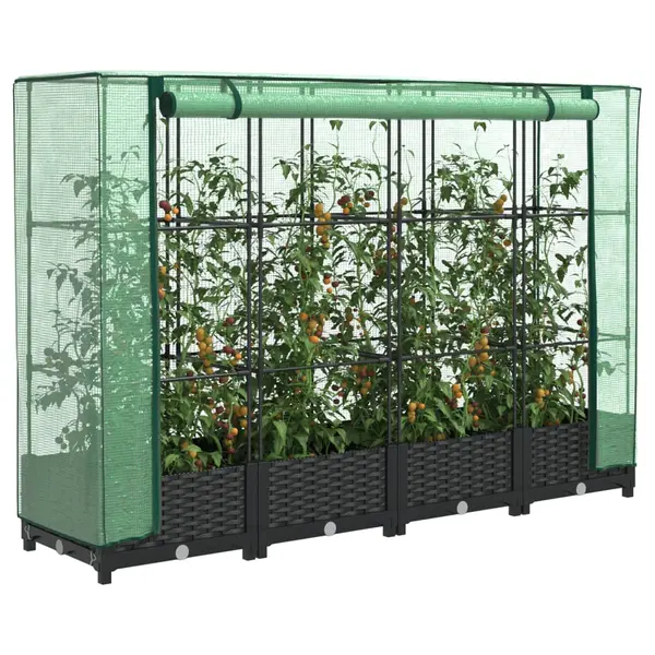 Gossi strat inaltat cu husa de sera, aspect ratan, 160x40x123 cm