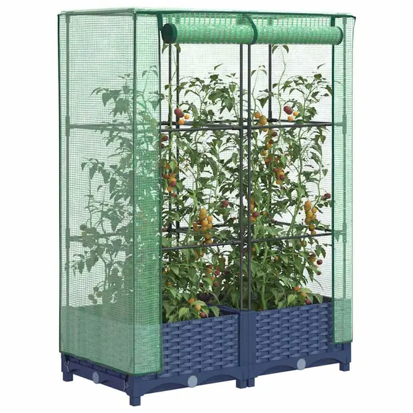 Gossi strat inaltat cu husa de sera, aspect ratan, 80x40x123 cm