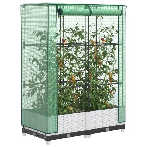 Gossi strat inaltat cu husa de sera, aspect ratan, 80x40x123 cm