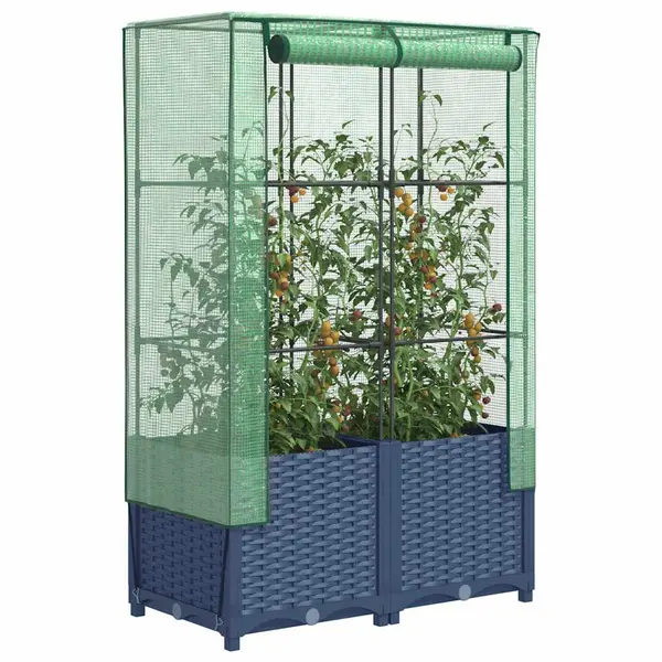 Gossi strat inaltat cu husa de sera, aspect ratan, 80x40x138 cm