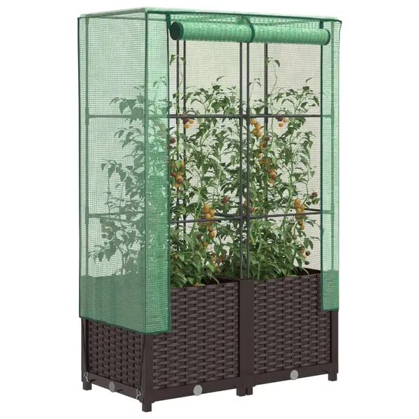 Gossi strat inaltat cu husa de sera, aspect ratan, 80x40x138 cm