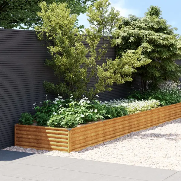 Gossi strat inaltat de gradina, 579x100x36 cm, otel corten