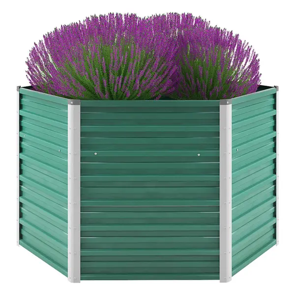 Gossi strat inaltat de gradina, verde, 129x129x77 cm, otel galvanizat