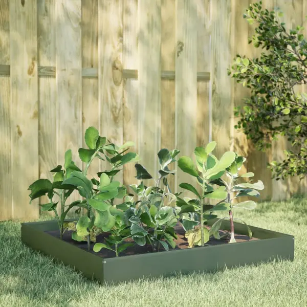 Gossi strat inaltat de gradina, verde masliniu, 100x100x26 cm, otel