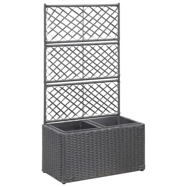 Gossi strat inaltat spalier 2 ghivece negru 58x30x107 cm poliratan