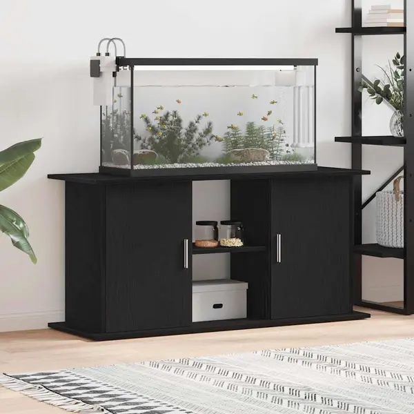 Gossi suport acvariu stejar negru 121x41x58 cm lemn prelucrat