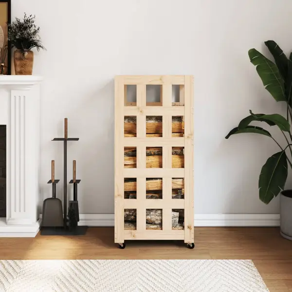 Gossi suport de busteni cu roti, 40x49x110 cm, lemn masiv pin