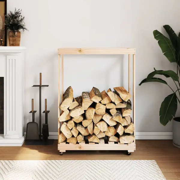 Gossi suport de busteni cu roti, 76,5x40x108 cm lemn masiv pin