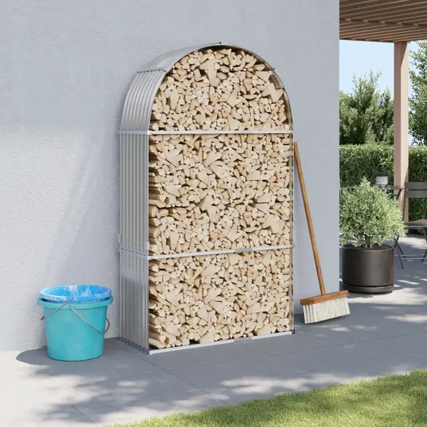 Gossi suport de busteni, gri deschis, 120x45x210 cm, otel galvanizat