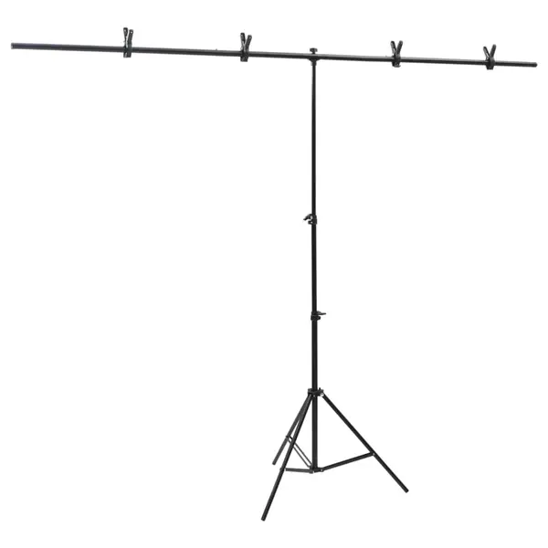 Gossi suport de fundal in forma de t, negru, 201x60x(70-200) cm