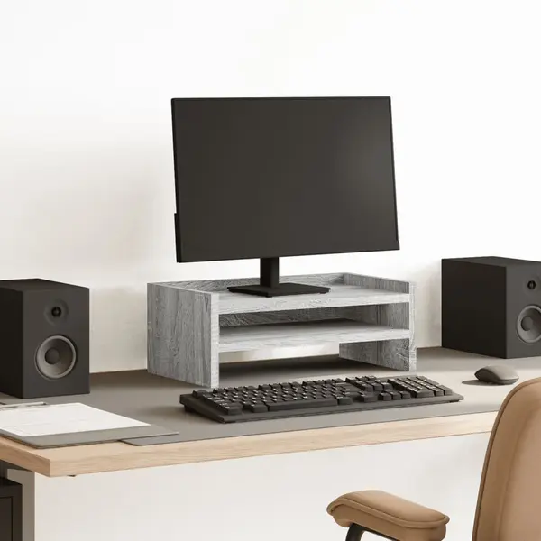 Gossi suport de monitor, gri sonoma, 42x24x16 cm, lemn prelucrat