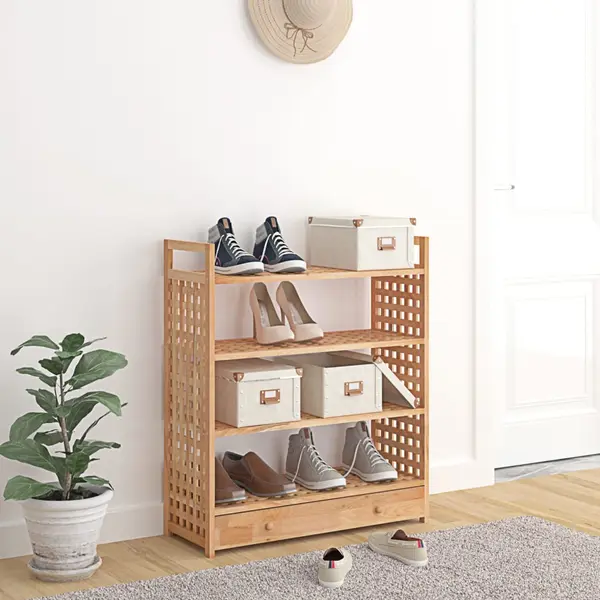 Gossi suport de pantofi cu sertar, 70x27x81 cm, lemn masiv de nuc