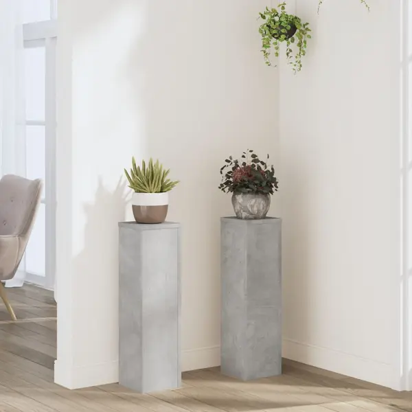 Gossi suport de plante, 2 buc., gri beton, 17x17x60 cm lemn prelucrat
