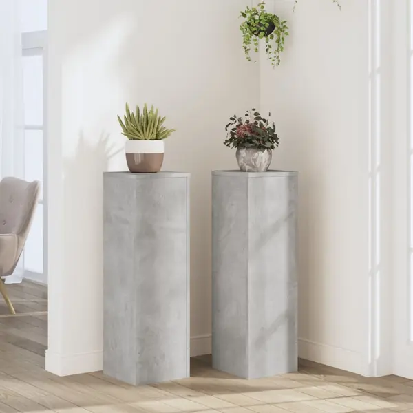 Gossi suport de plante, 2 buc., gri beton, 25x25x80 cm lemn prelucrat