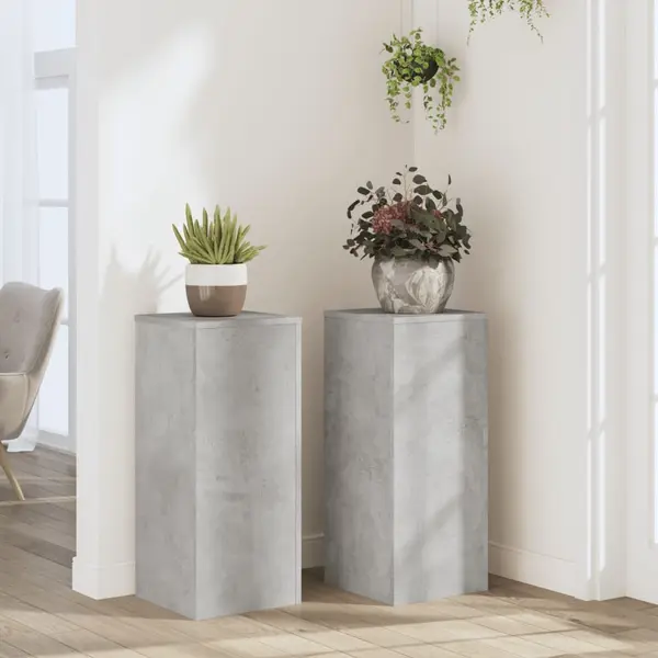 Gossi suport de plante, 2 buc., gri beton, 30x30x70 cm lemn prelucrat