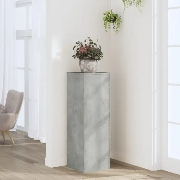 Gossi suport de plante, gri beton, 33x33x100 cm, lemn prelucrat