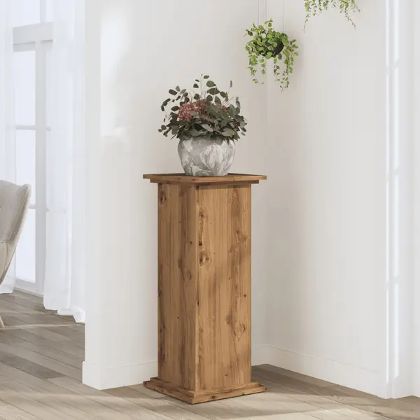 Gossi suport de plante stejar artizanal, 33x33x80 cm, lemn prelucrat