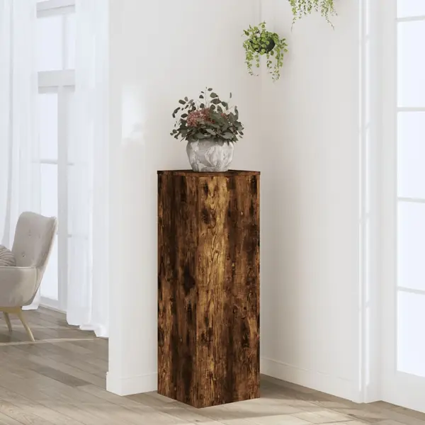 Gossi suport de plante, stejar fumuriu, 33x33x100 cm, lemn prelucrat