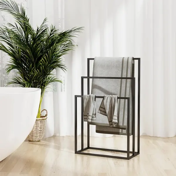 Gossi suport de prosoape autonom, negru, 48x24x79 cm, fier