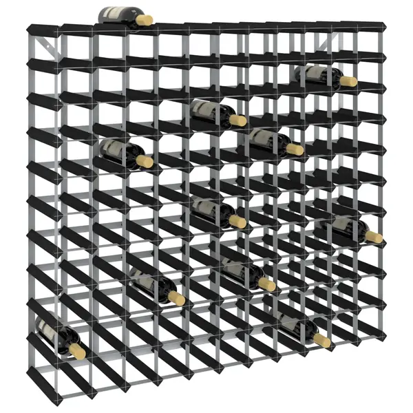 Gossi suport de vinuri, 120 sticle, negru, lemn masiv de pin